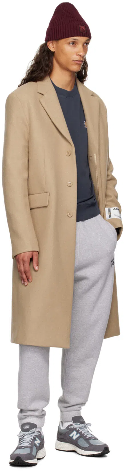 ACNE STUDIOS Beige Single-breasted Coat In Dfj Camel Beige