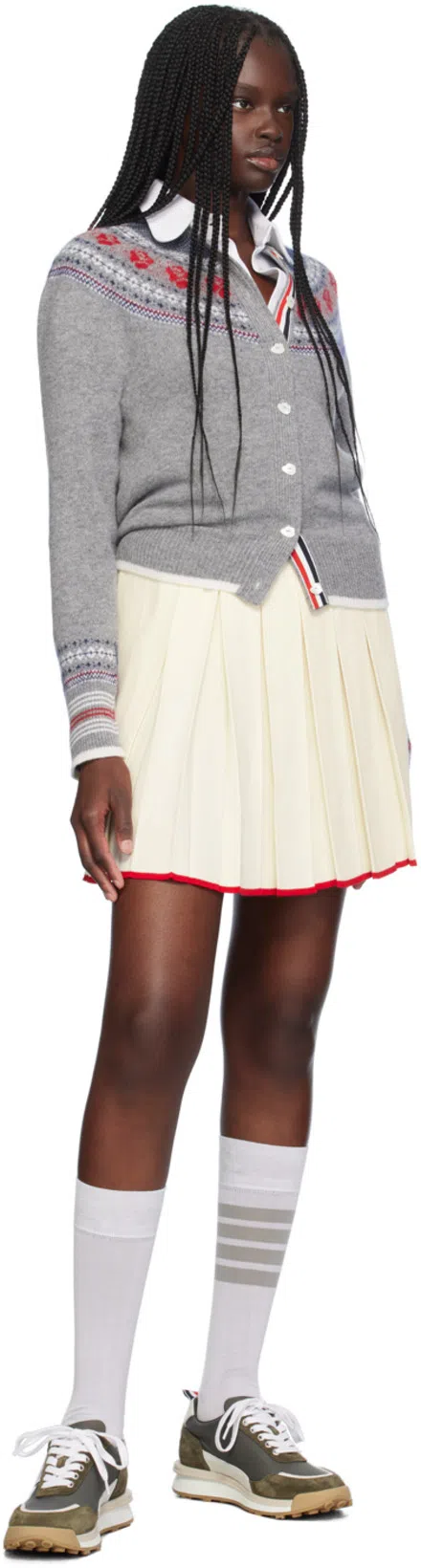 THOM BROWNE White Wool-blend Pleated Mini Skirt