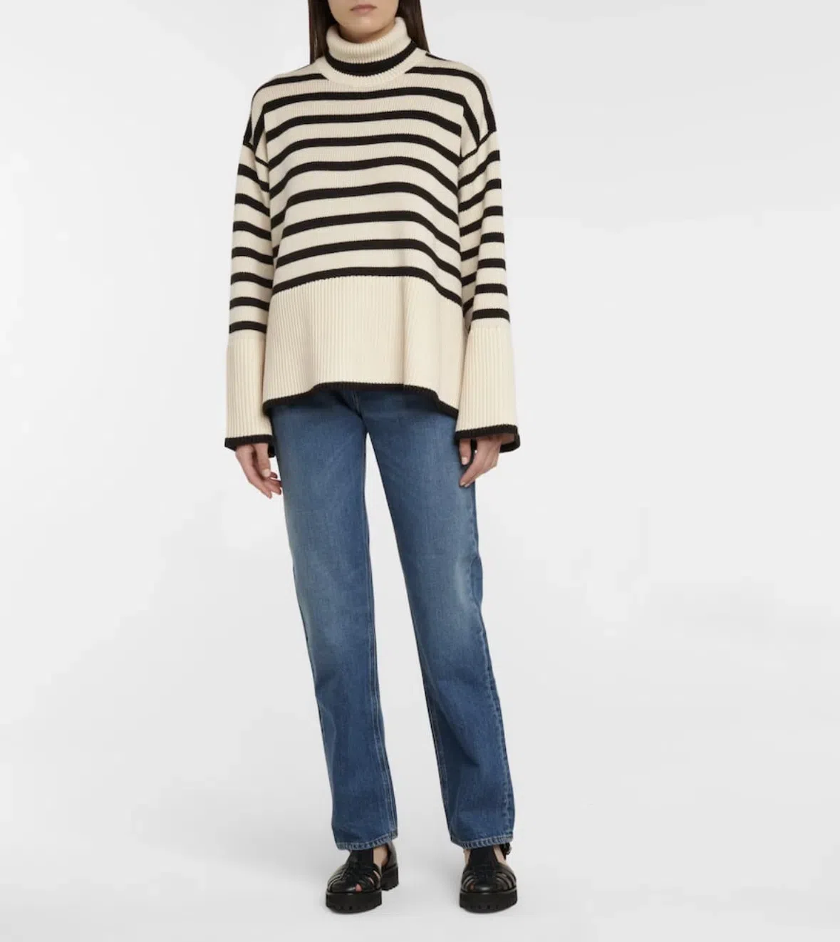 TOTÊME Toteme Striped Wool Cotton Turtleneck In Neutral