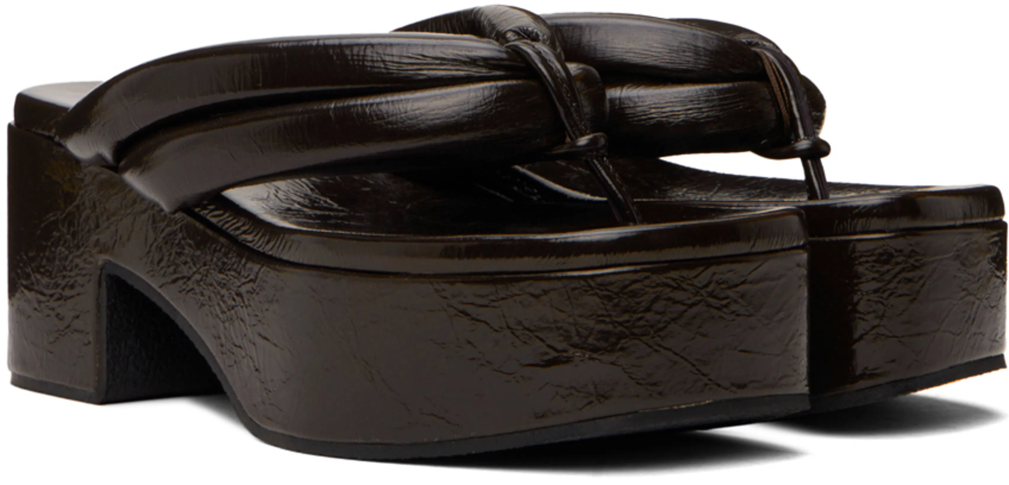 DRIES VAN NOTEN Leather Platform Thong Sandals In Black
