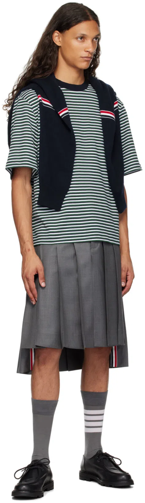 THOM BROWNE "striped Oversized Jersey T-shirt" In Green