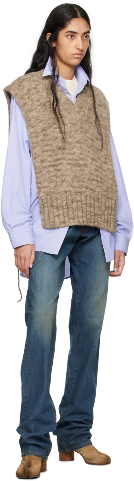 MAISON MARGIELA Light Blue Cotton Shirt With Classic Collar For Women