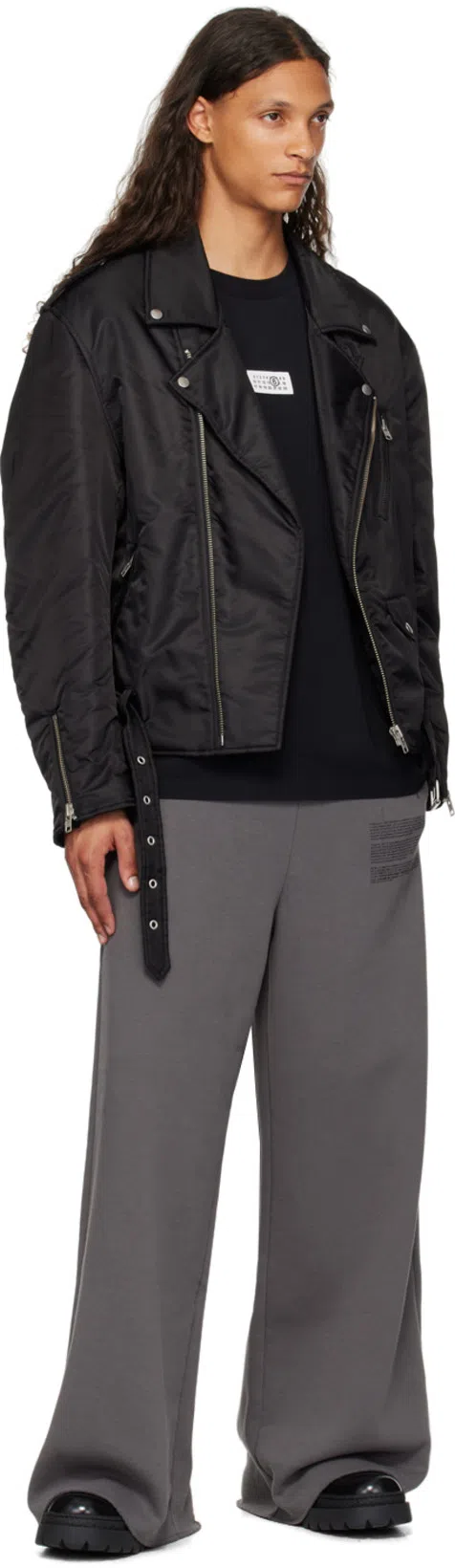 MM6 MAISON MARGIELA Mm6 By Maison Margiela Nylon Biker Jacket With Adjustable Belt And Multiple Pockets In Black