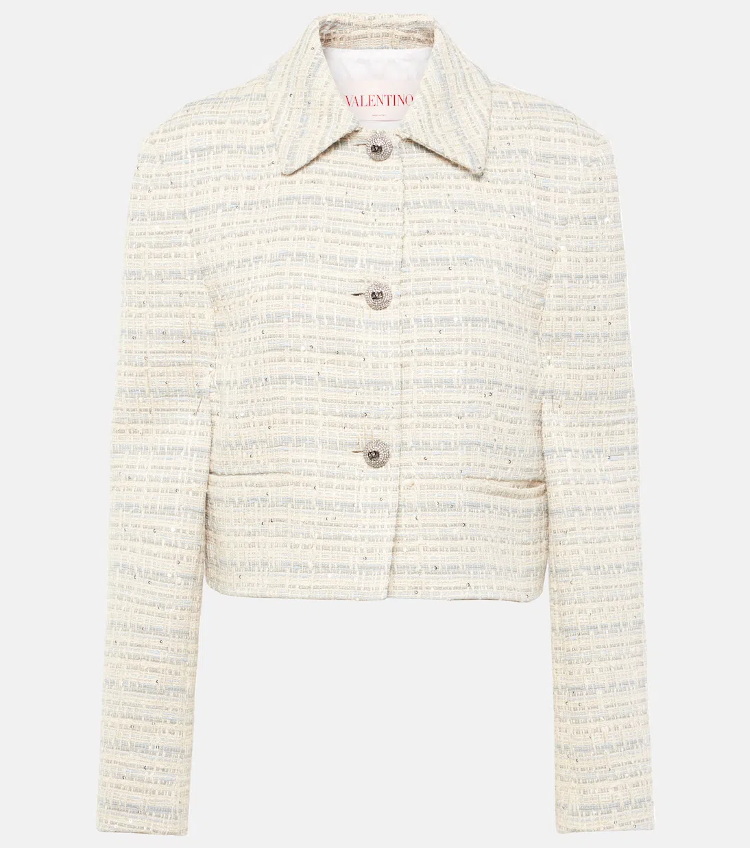 VALENTINO Cropped Embellished Cotton-blend Tweed Jacket In Multi