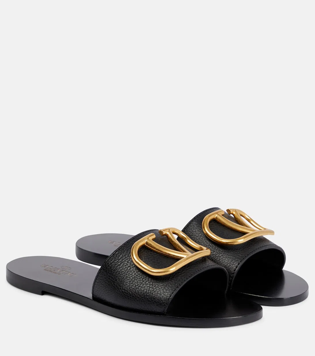 VALENTINO GARAVANI Vlogo Leather Slides In Black