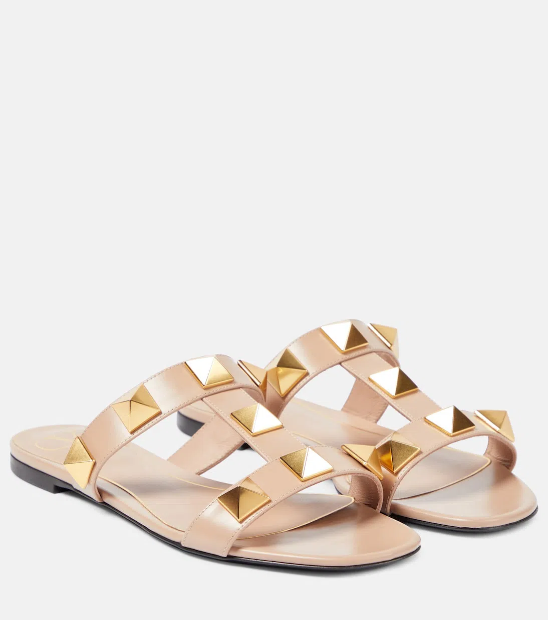 VALENTINO GARAVANI Women Pink Leather Roman Stud Slide Sandals In Multi