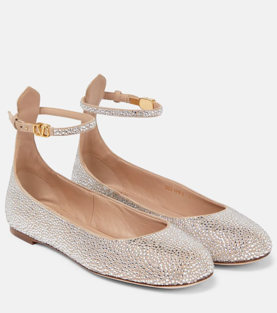 VALENTINO GARAVANI Crystal-embellished Leather Ballerina Shoes In Pink