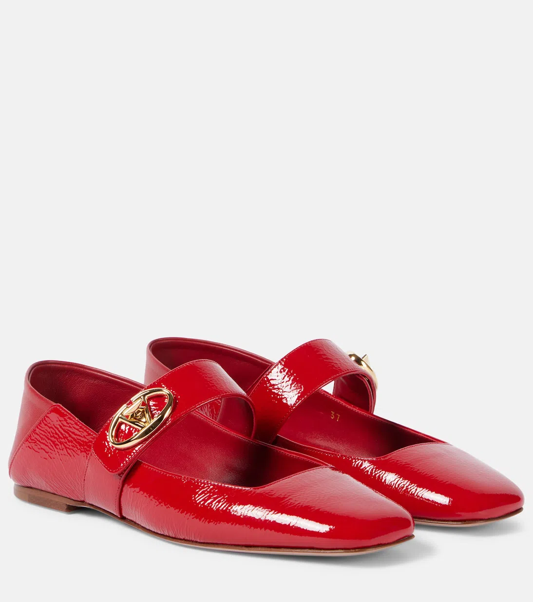 VALENTINO GARAVANI Vlogo Locker Mary-jane Leather Ballet Flats In Red V