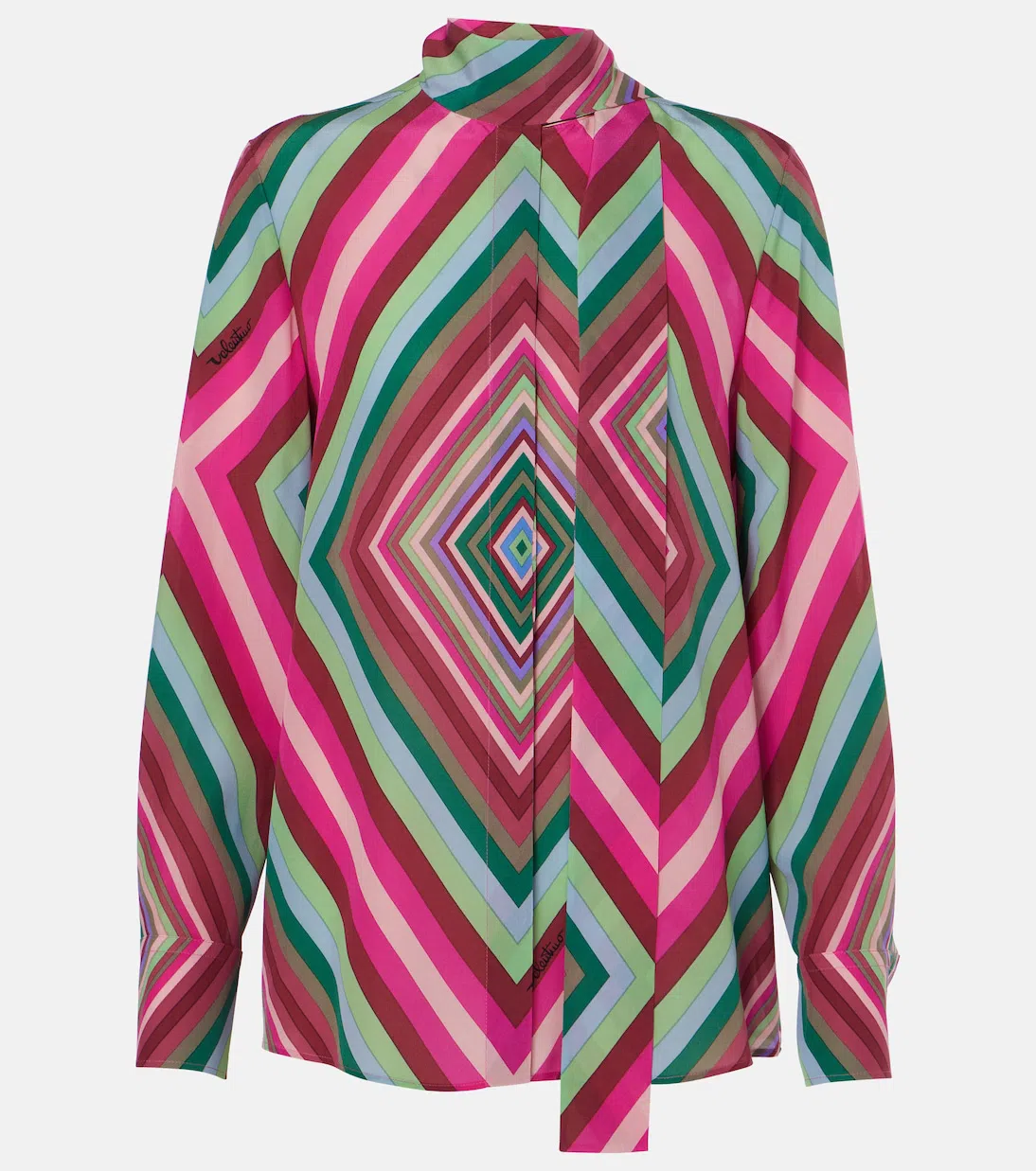 VALENTINO Bow Detail High Neckline Long Sleeves Shirt In Multicolor