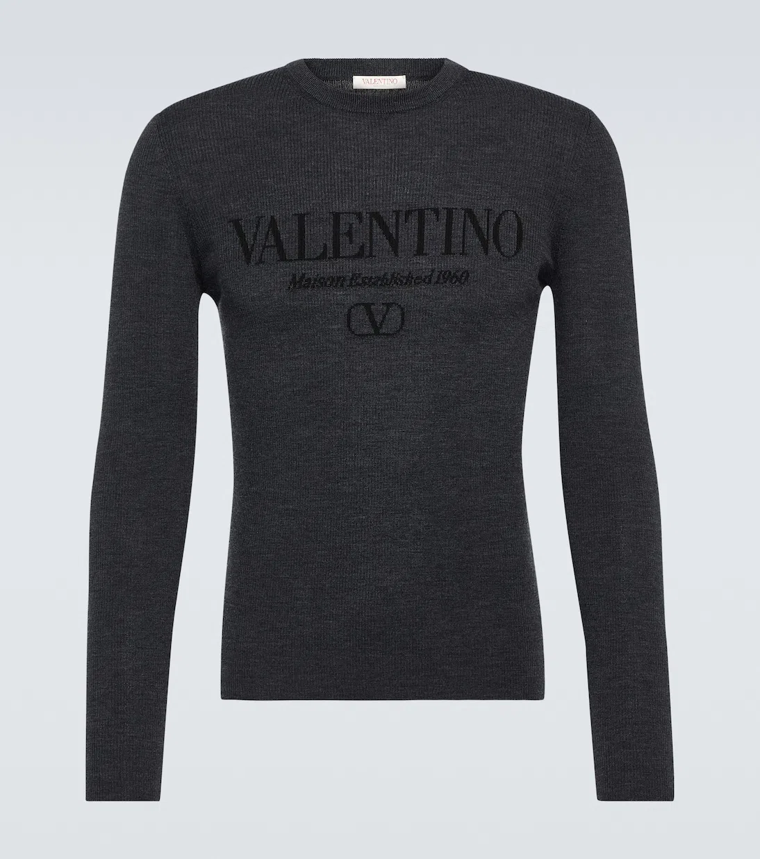 VALENTINO Logo Wool Crewneck Sweater In Grey