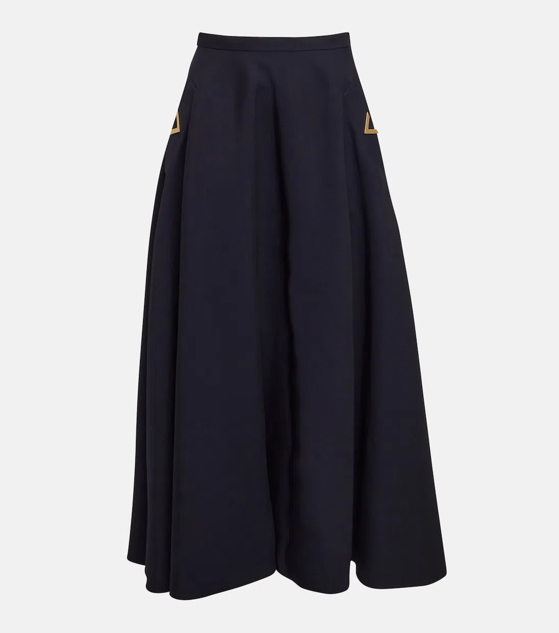 VALENTINO Embellished Wool And Silk-blend Crepe Midi Skirt In Navy
