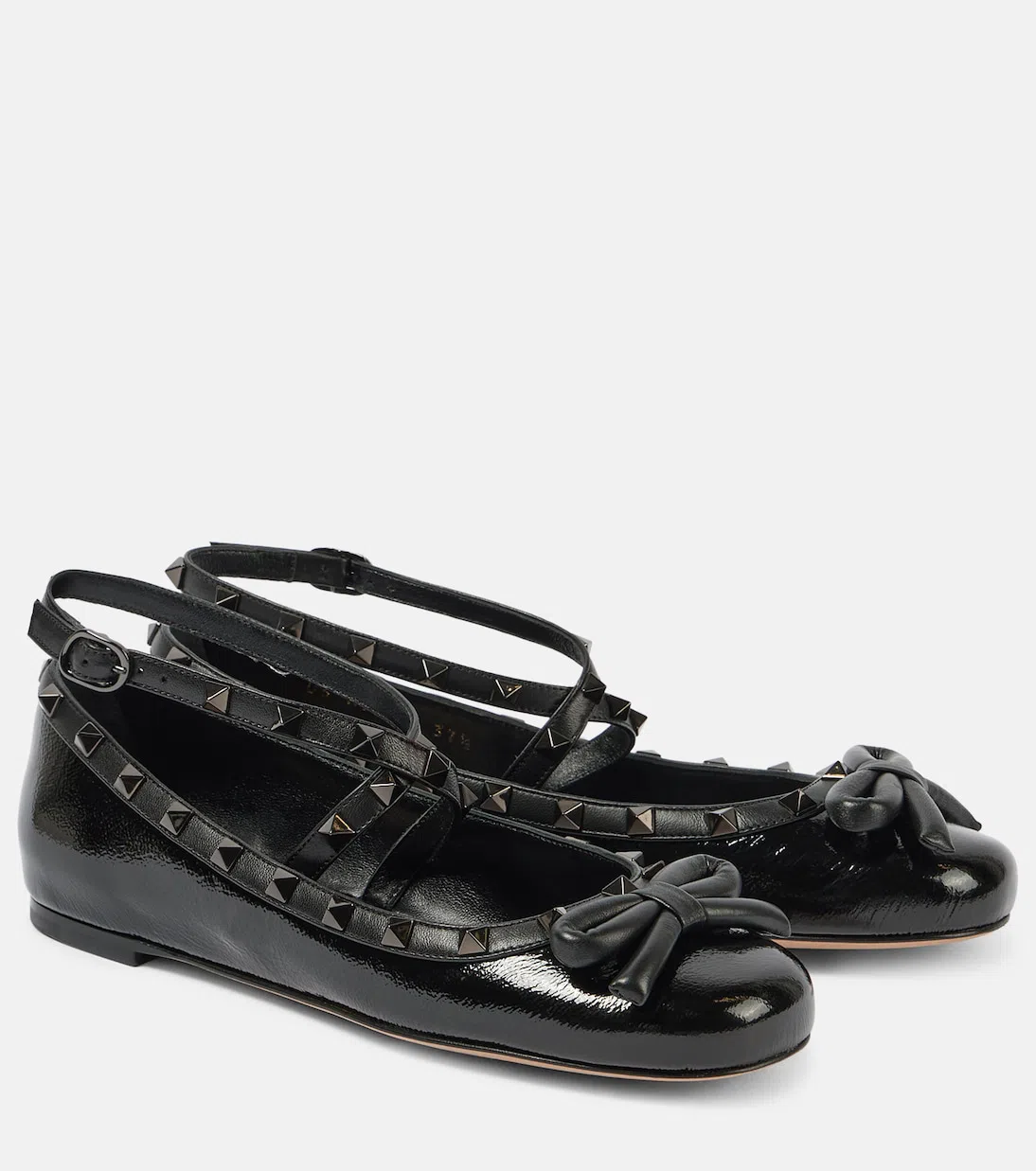 VALENTINO GARAVANI Rockstud-strap Satin Ballerinas In Black