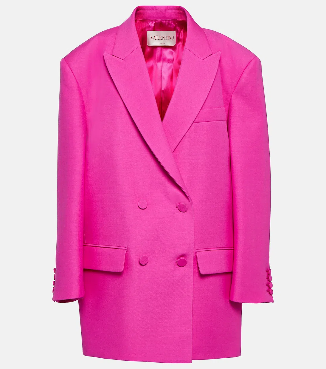 VALENTINO Oversized Double-breasted Wool And Silk-blend Crepe Blazer In Pink