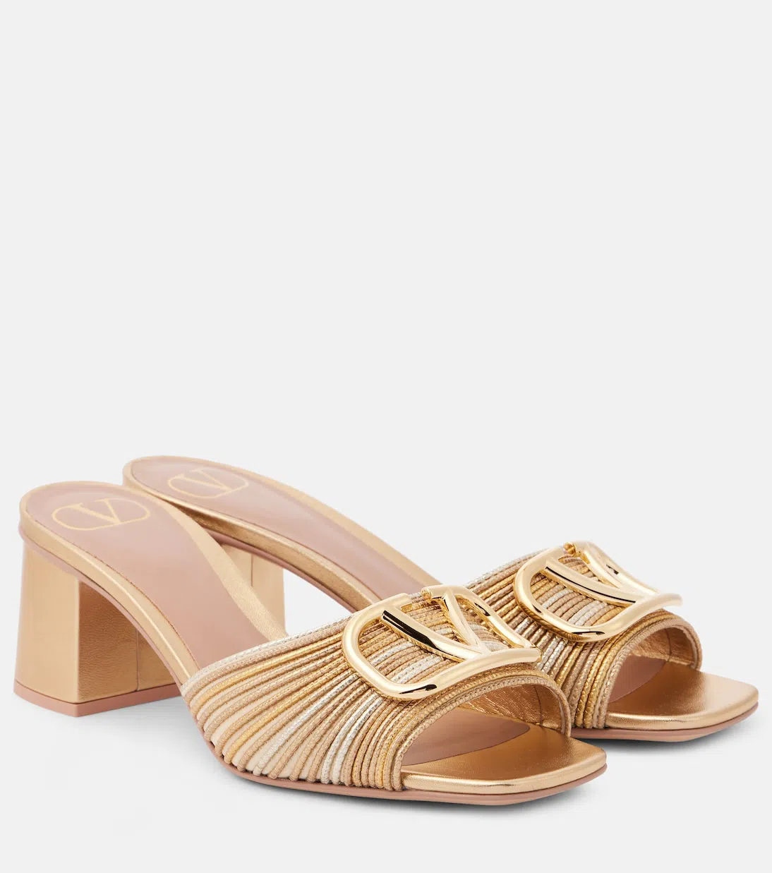 VALENTINO GARAVANI Vlogo Signature Metallic Slide Sandal With Cornely Embroidery 60mm Woman Gold 41