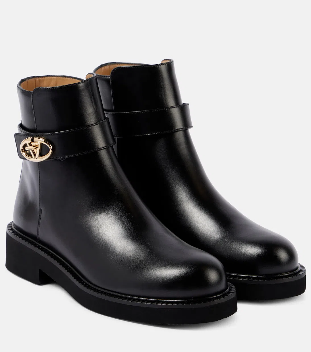VALENTINO GARAVANI Black Leather Vlogo Ankle Boots