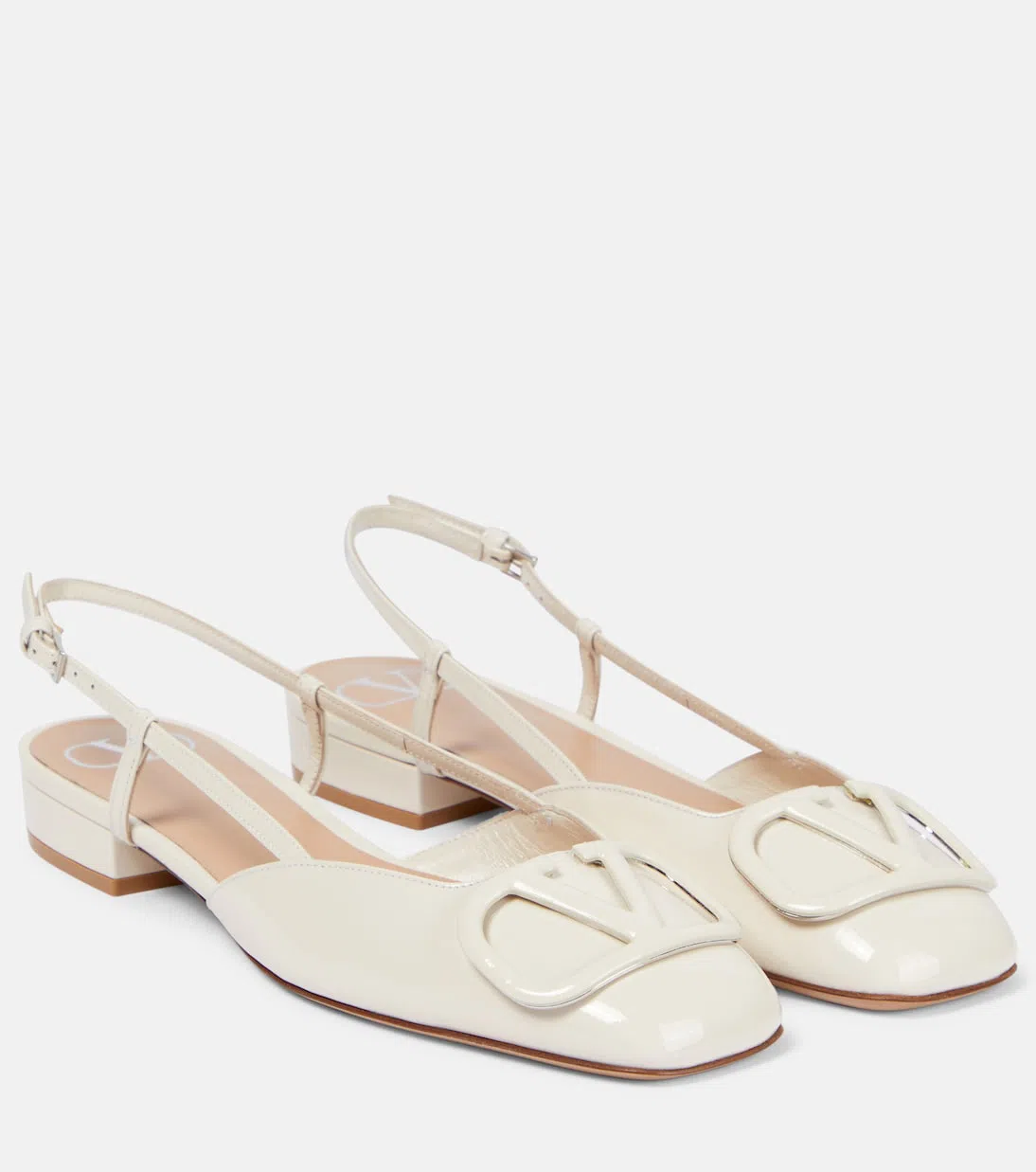 VALENTINO GARAVANI Vlogo Leather Ballerinas Square Toe In White