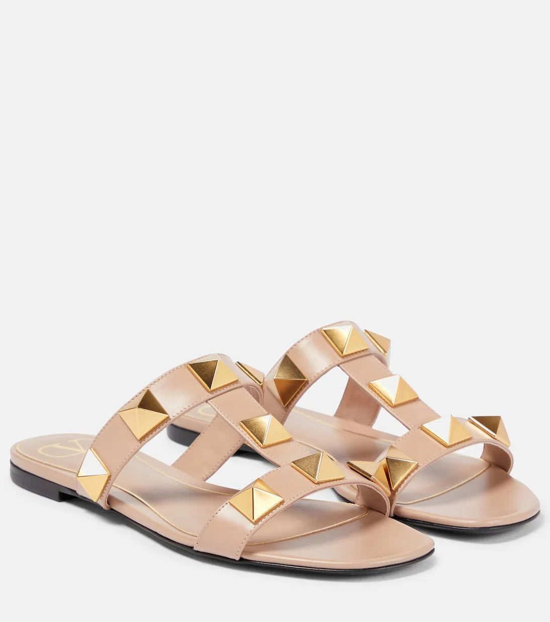 VALENTINO GARAVANI Women Pink Leather Roman Stud Slide Sandals In Multi