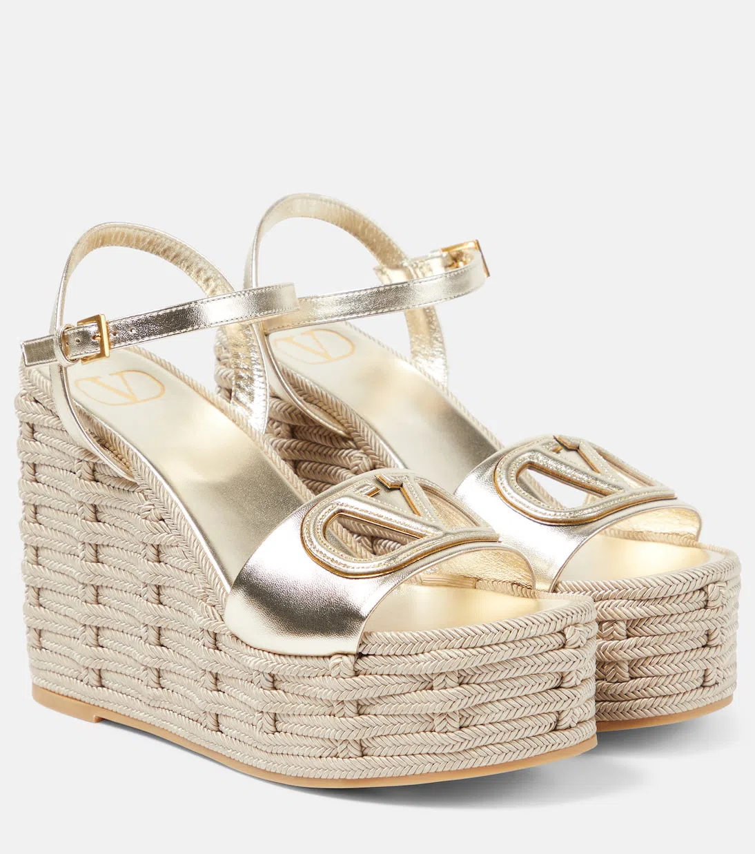 VALENTINO GARAVANI Vlogo 110 Cutout Metallic Leather Wedge Sandals In Yh4 Platino