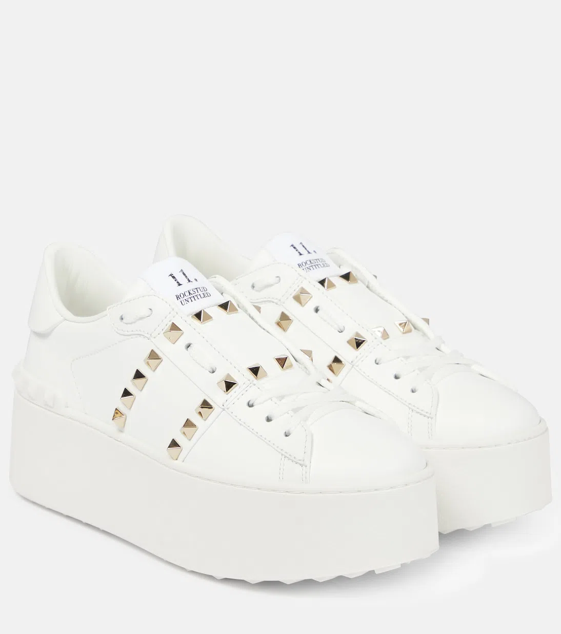 VALENTINO GARAVANI White Rockstud Elegant Sneakers With Golden Studs