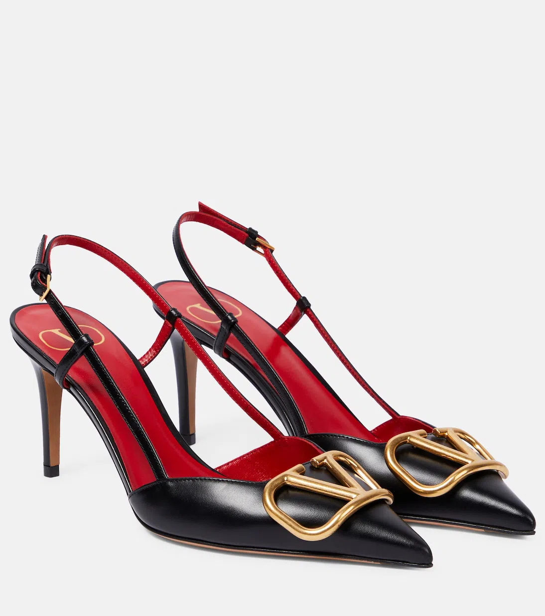 VALENTINO GARAVANI Leather Slingback With Frontal Vlogo Signature In Red
