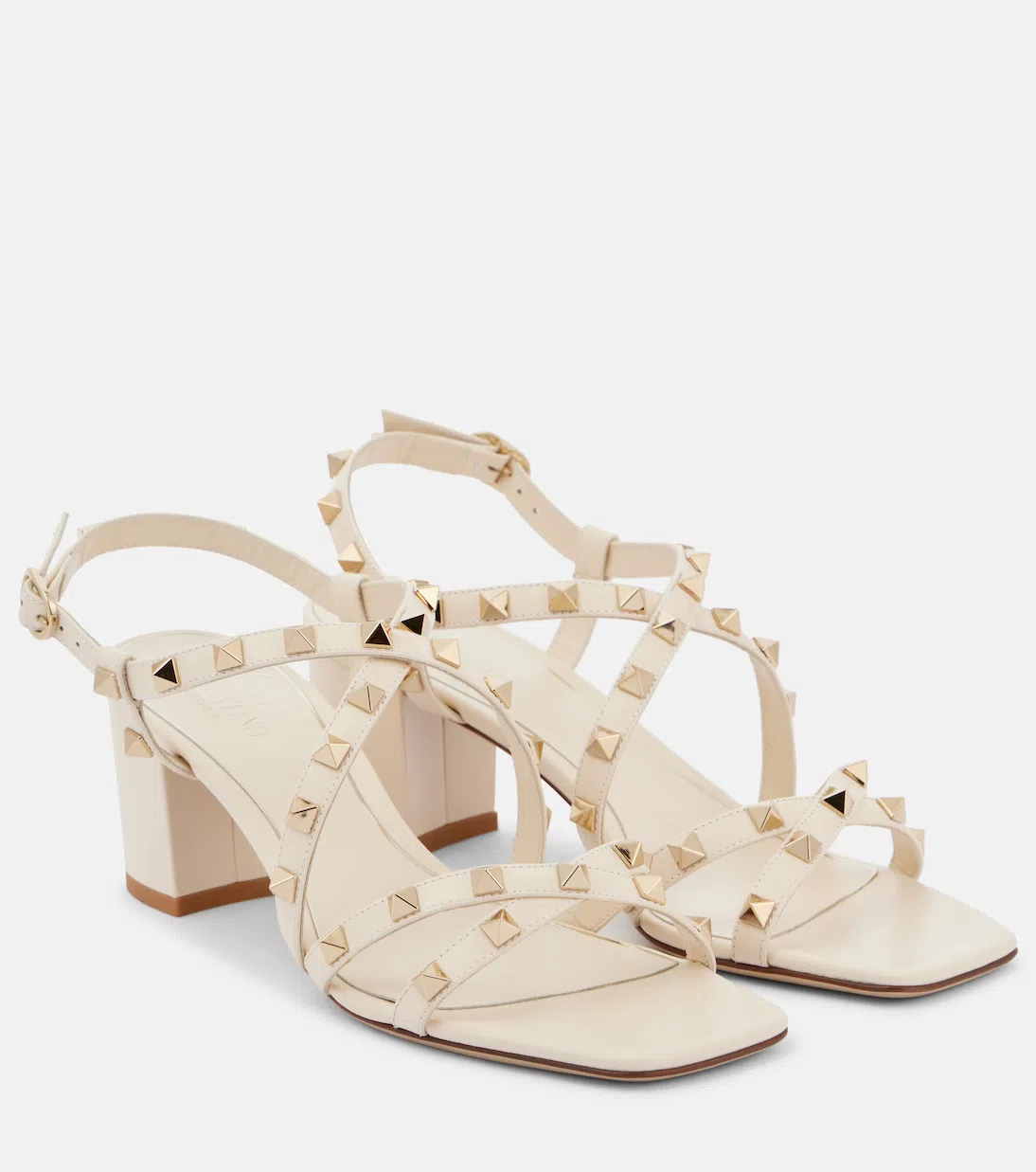 VALENTINO GARAVANI Rockstud Calfskin Sandal With Straps 60mm Woman Light Ivory 41.5