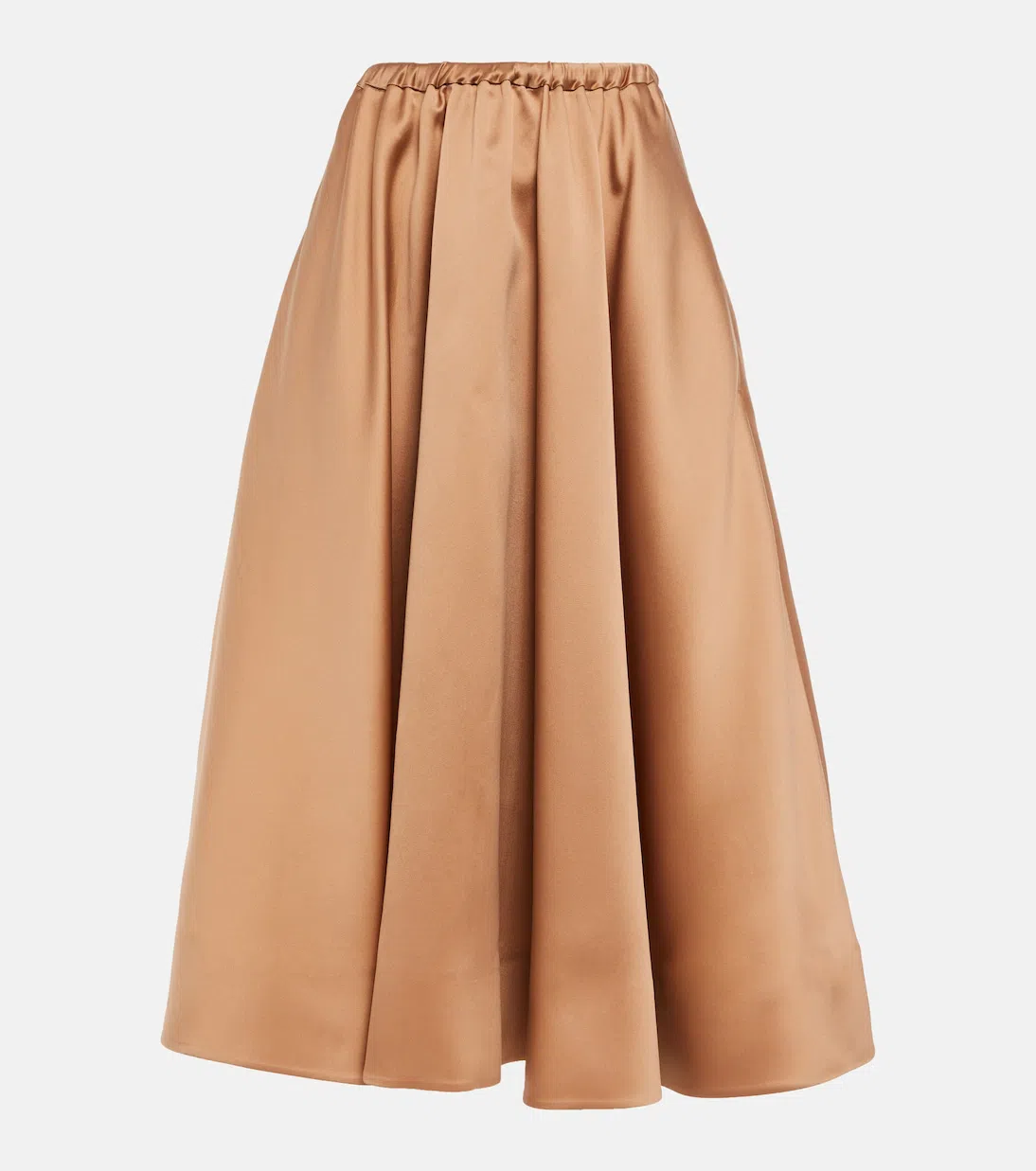 VALENTINO Pleated Duchesse Midi Skirt In Sand