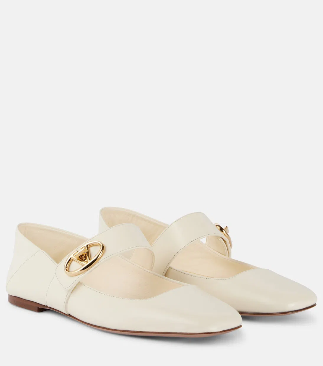 VALENTINO GARAVANI Vlogo Locker Mary-jane Ballet Flats In White