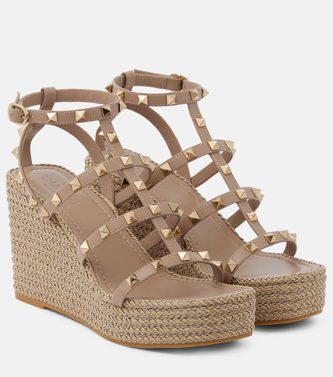 VALENTINO GARAVANI Rockstud Torchon Espadrille Wedges In Black