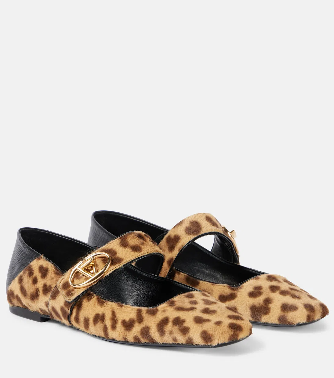 VALENTINO GARAVANI Vlogo Locker Collapsible-heel Leather-trimmed Leopard-print Calf Hair Ballet Flats In Multi
