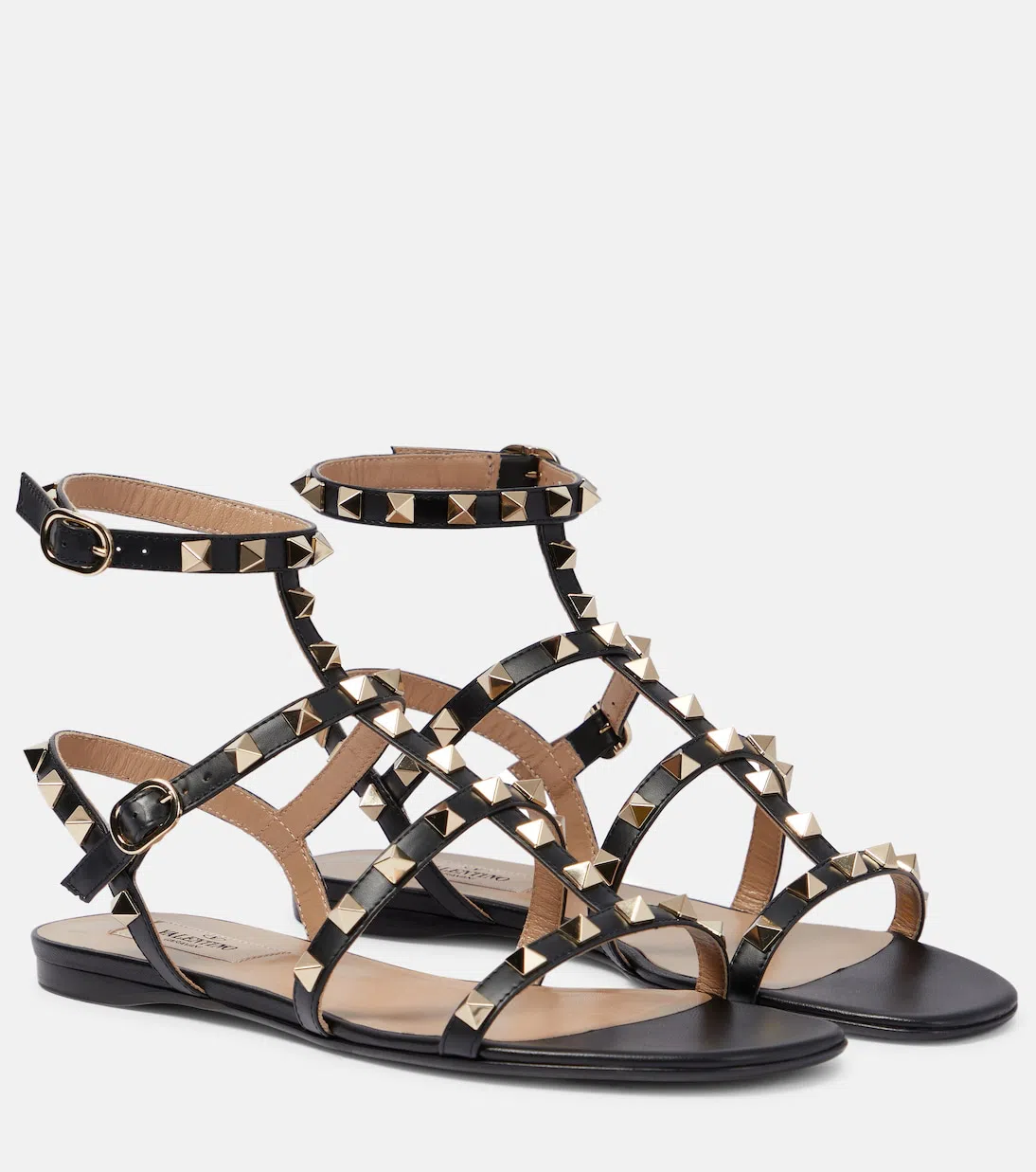 VALENTINO GARAVANI Rockstud Ankle-strap Flat Sandals In Black