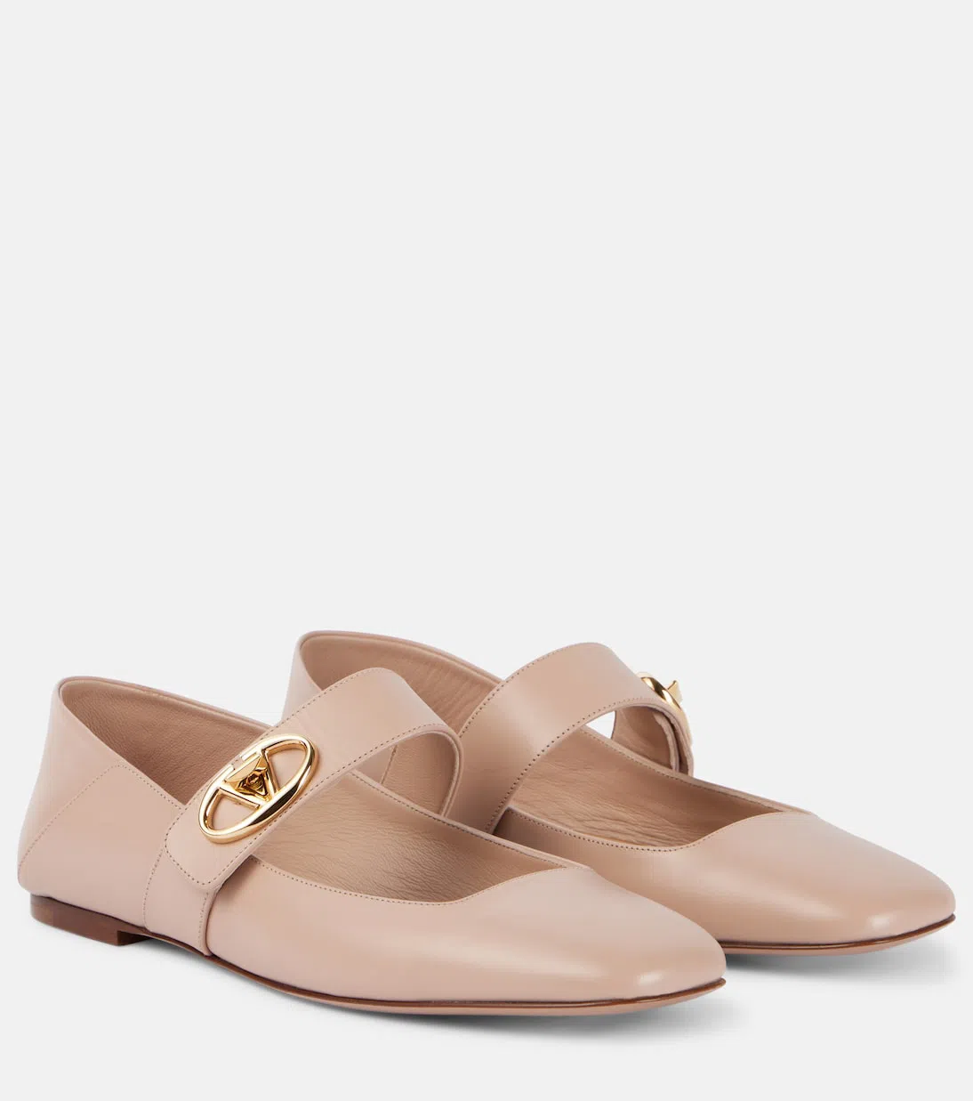 VALENTINO GARAVANI Vlogo Locker Mary-jane Leather Ballet Flats In Pink