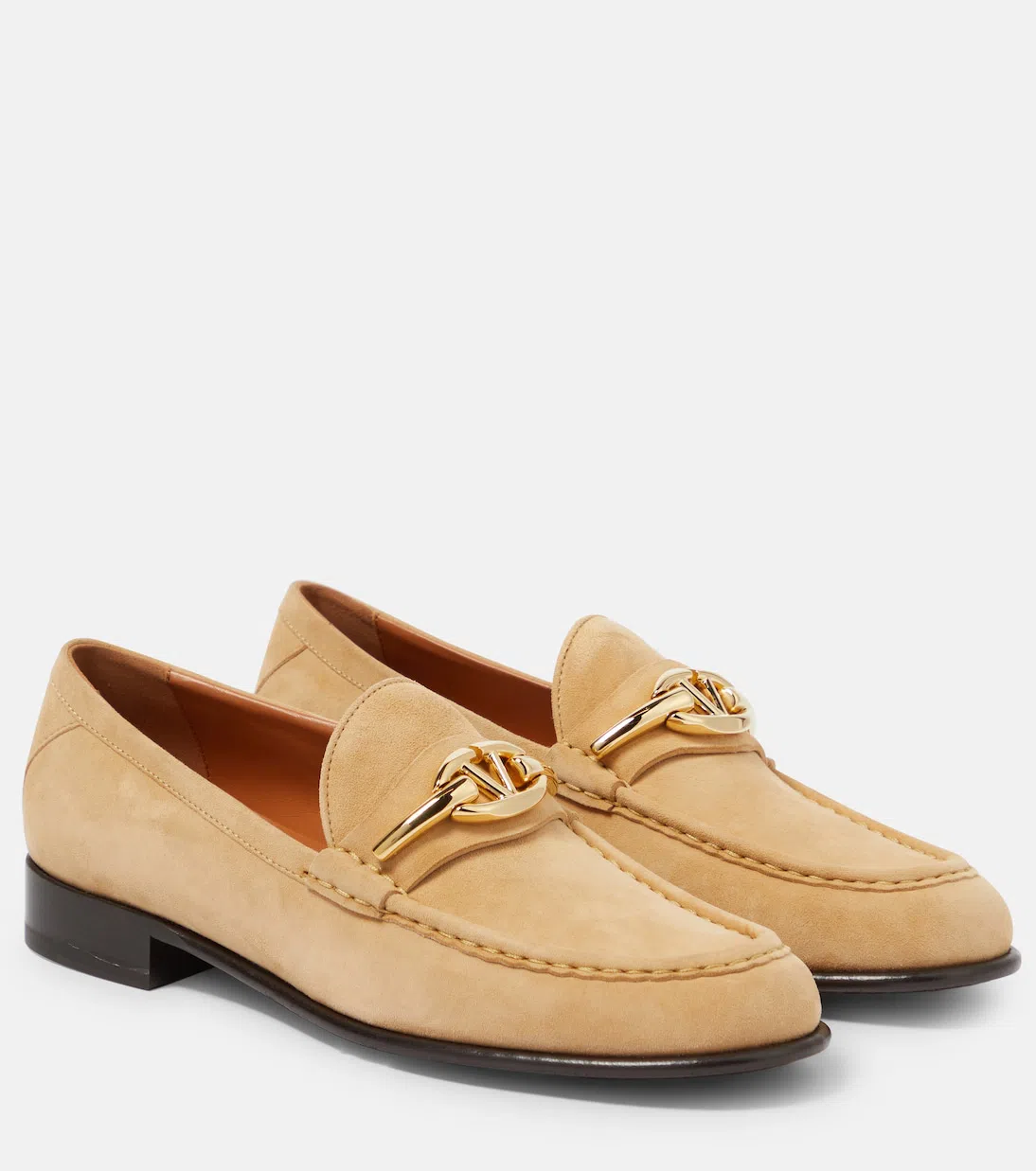 VALENTINO GARAVANI Vlogo Gate Embellished Suede Loafers In Beige O Tan