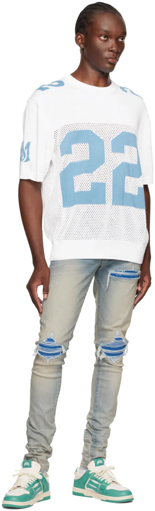 AMIRI Leopard Print Distressed Jeans Five-pocket Style In Gray