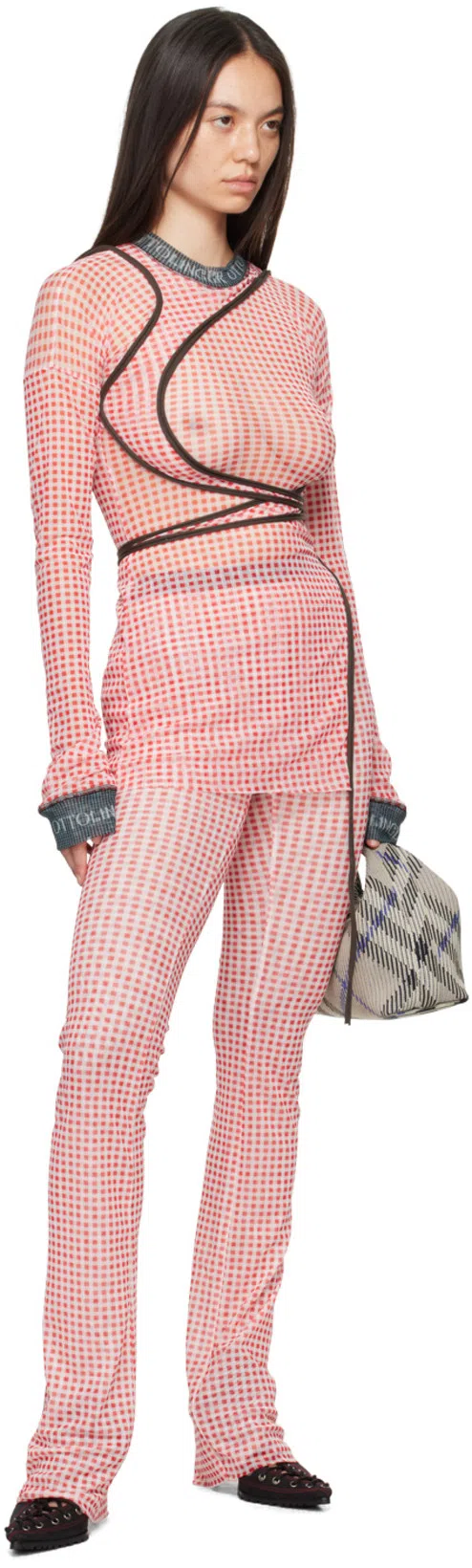 BURBERRY Mini Peg Check Knitted Bag In Neutrals