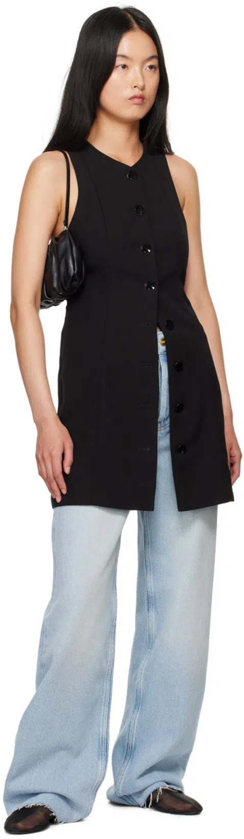 GANNI Sleeveless Twill Dress With Button Front In Black