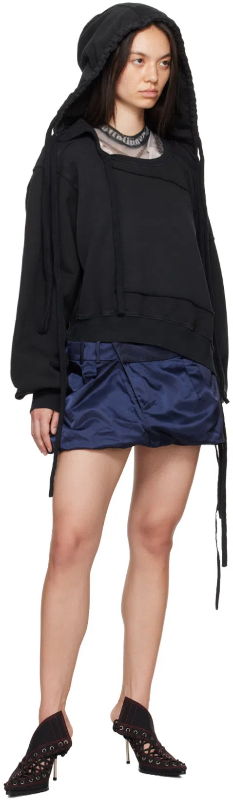 OTTOLINGER Deconstructed Cotton Hoodie In Black