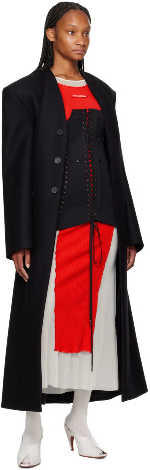 JEAN PAUL GAULTIER Layered Ribbed Cotton-jersey And Mesh Maxi Dress In Multi