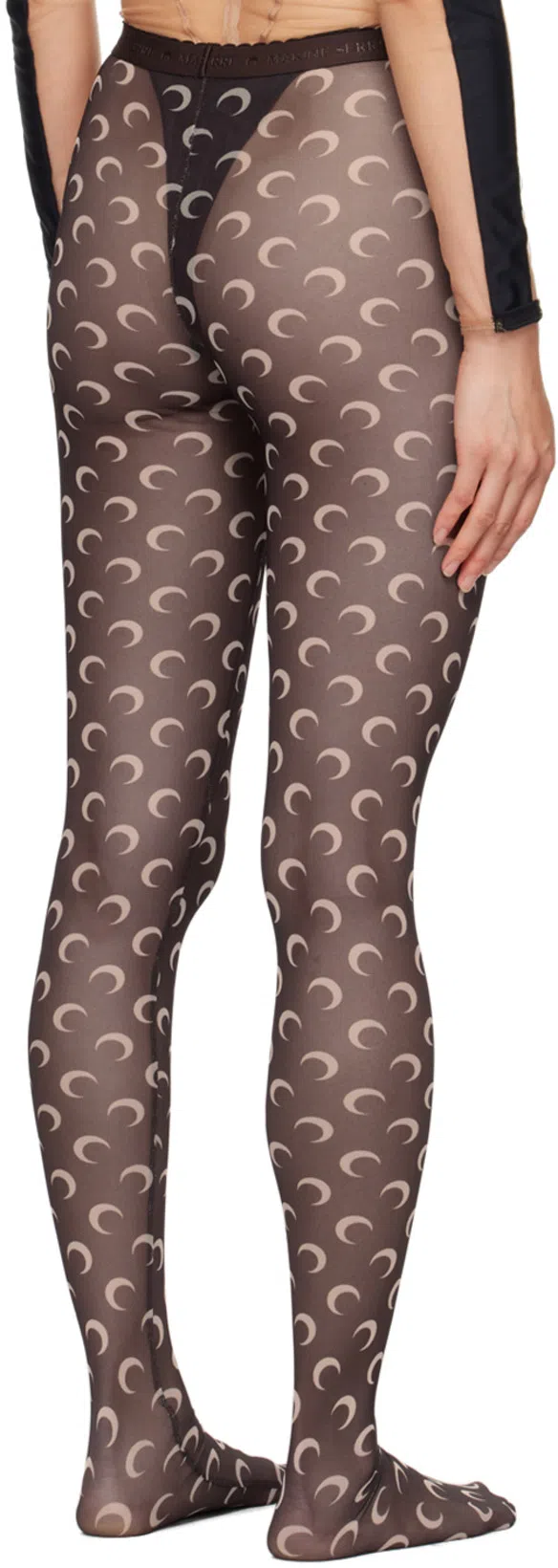 MARINE SERRE Brown Moon Print Mesh Tights