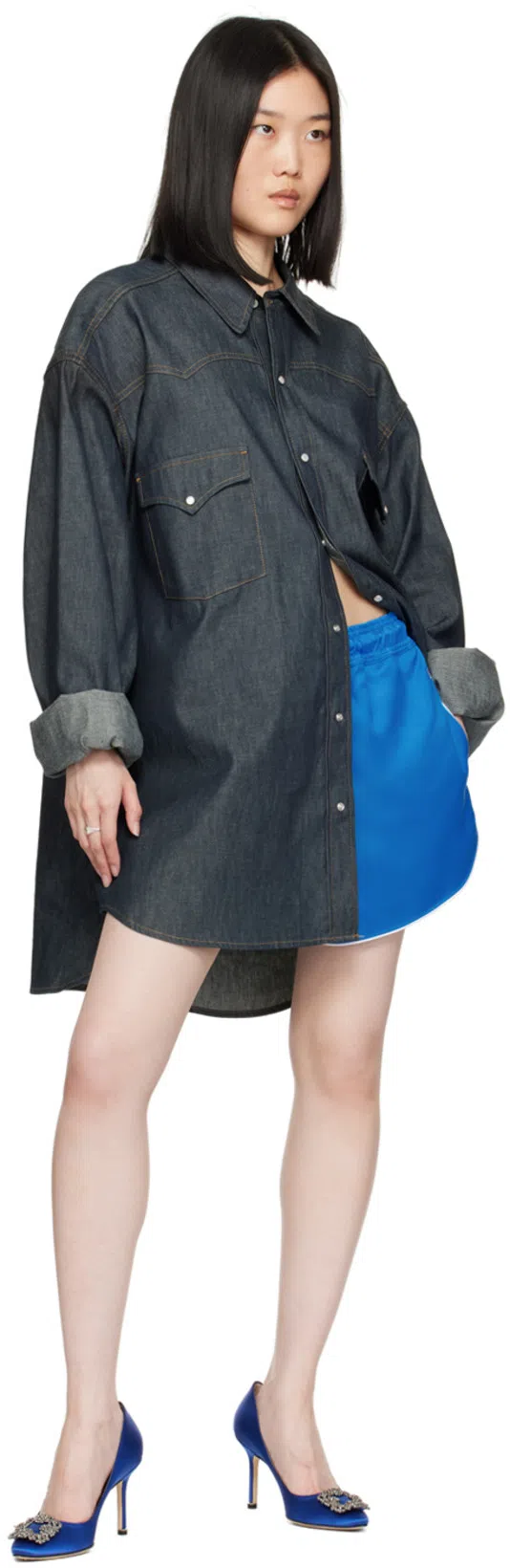 MANOLO BLAHNIK Hangisi 90 Royal Blue Satin Pumps