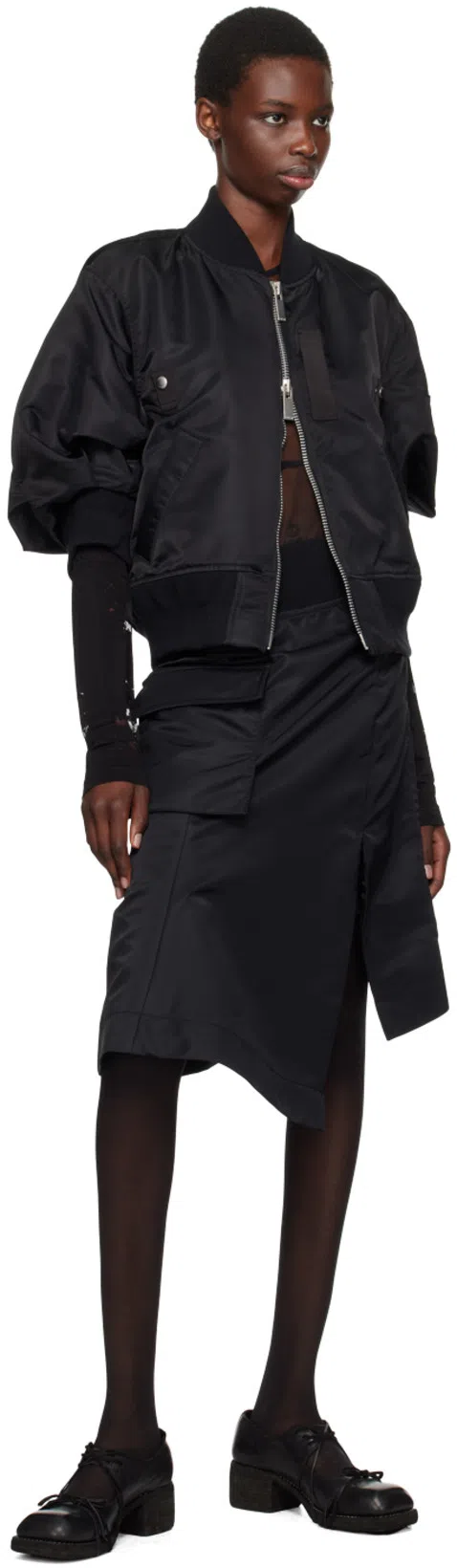 SACAI Black Regular Fit Bomber Jacket