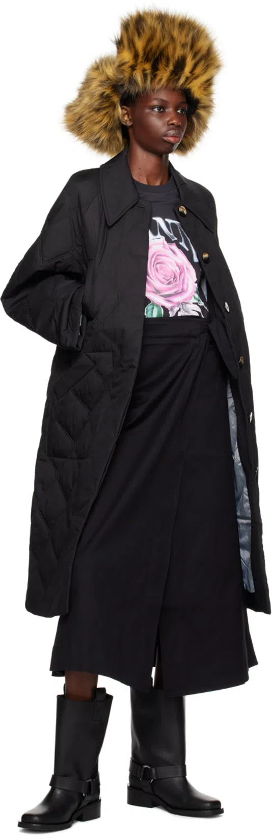 GANNI Mid Calf Recycled Leather Biker Boots In Black