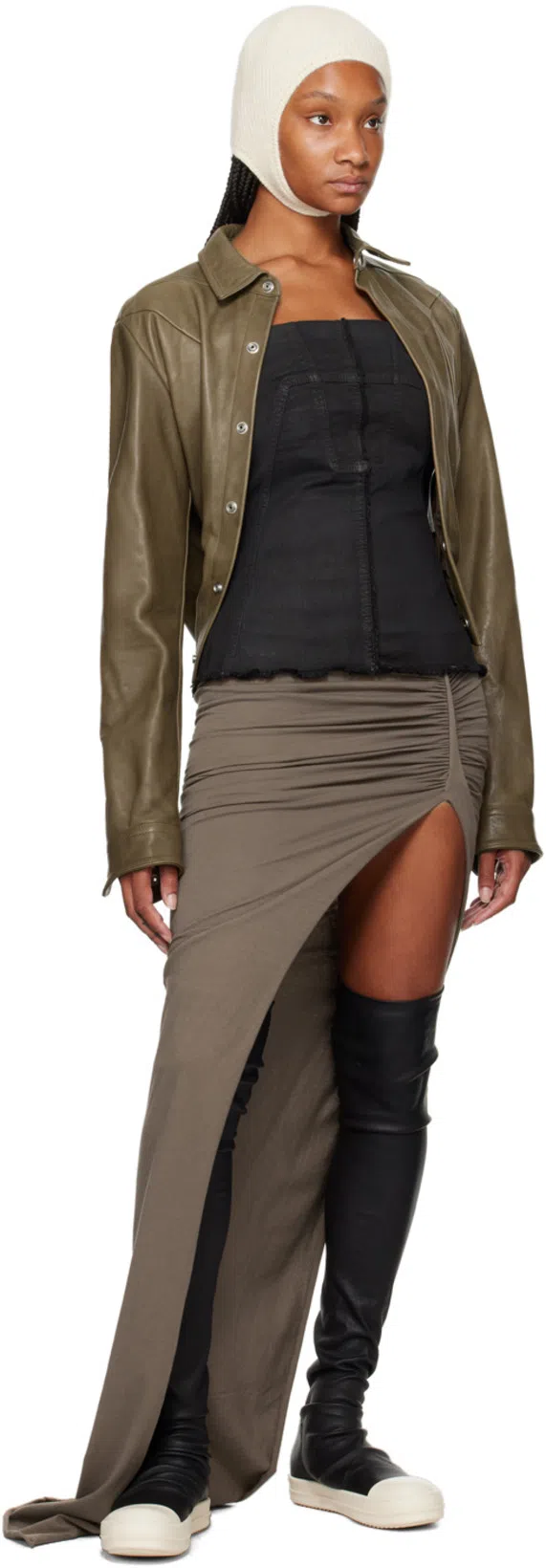 RICK OWENS Black Knee-high Sneakers With Platform In Leather Woman In Gray