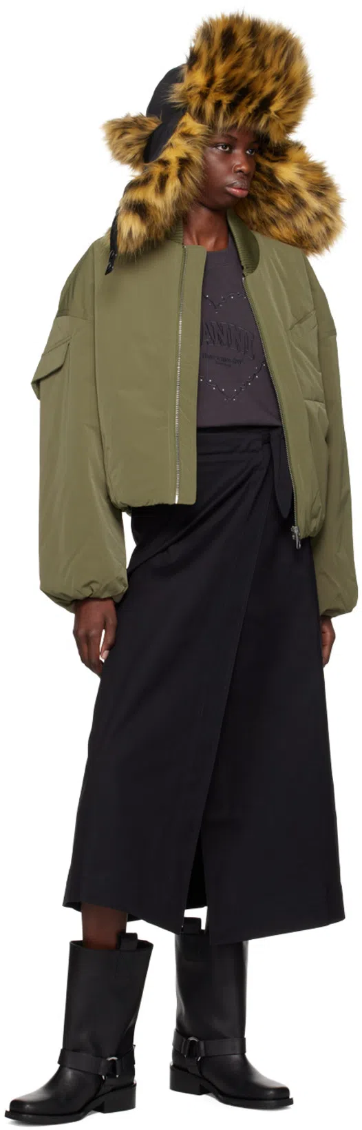 GANNI Mid Calf Recycled Leather Biker Boots In Black