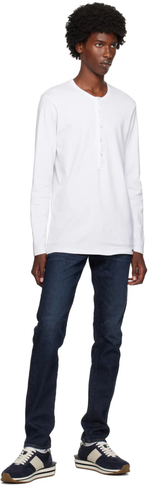 TOM FORD White Stretch-cotton Round-neck Henley T-shirt