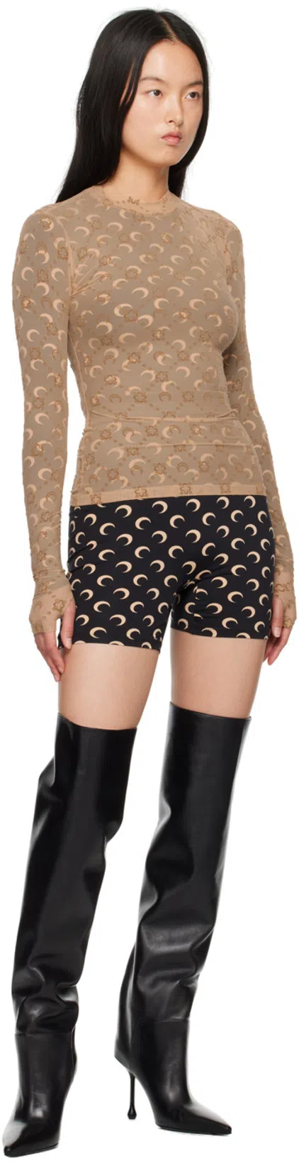 MARINE SERRE Womens Inverse Tan Moon Logo Stretch-jersey Shorts Xl In Black