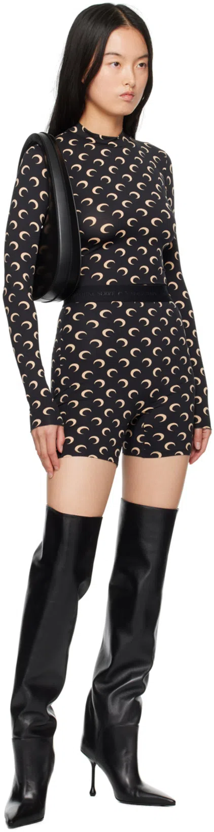 MARINE SERRE Womens Inverse Tan Moon Logo Stretch-jersey Shorts Xl In Black