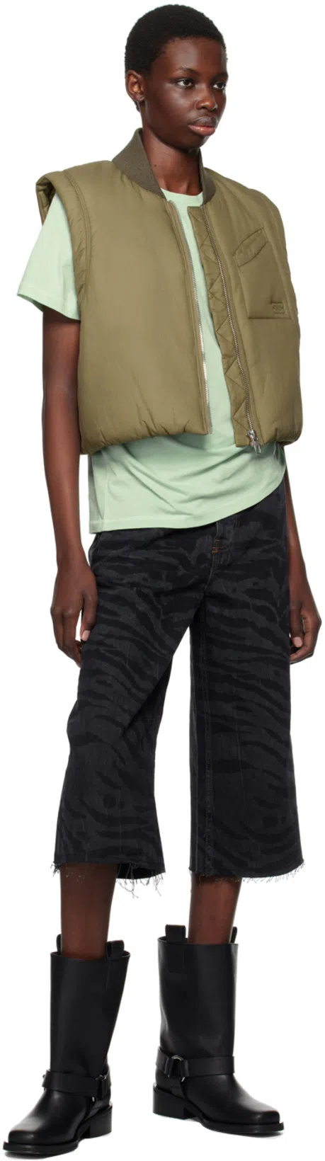 GANNI Mid Calf Recycled Leather Biker Boots In Black