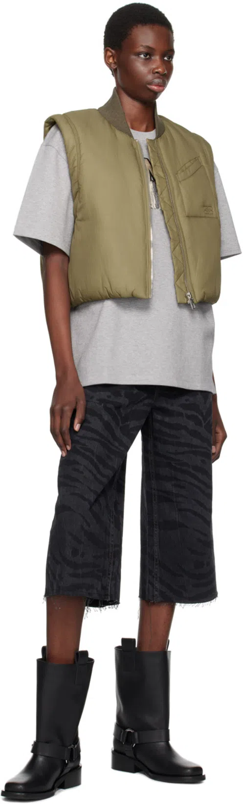 GANNI Mid Calf Recycled Leather Biker Boots In Black