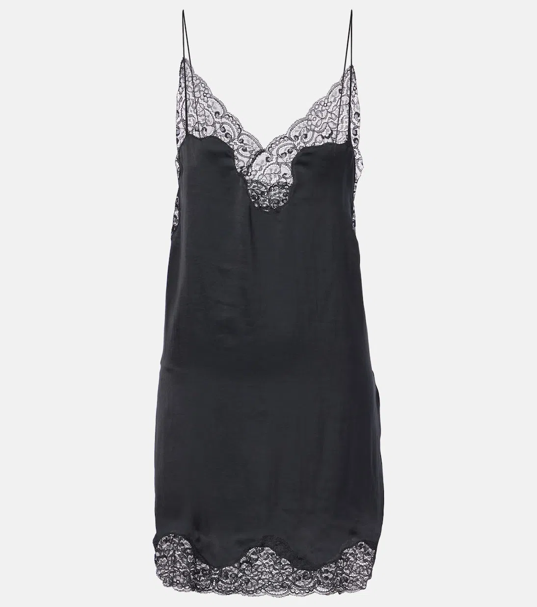 SAINT LAURENT Lace-trimmed Satin Slip Dress In Black