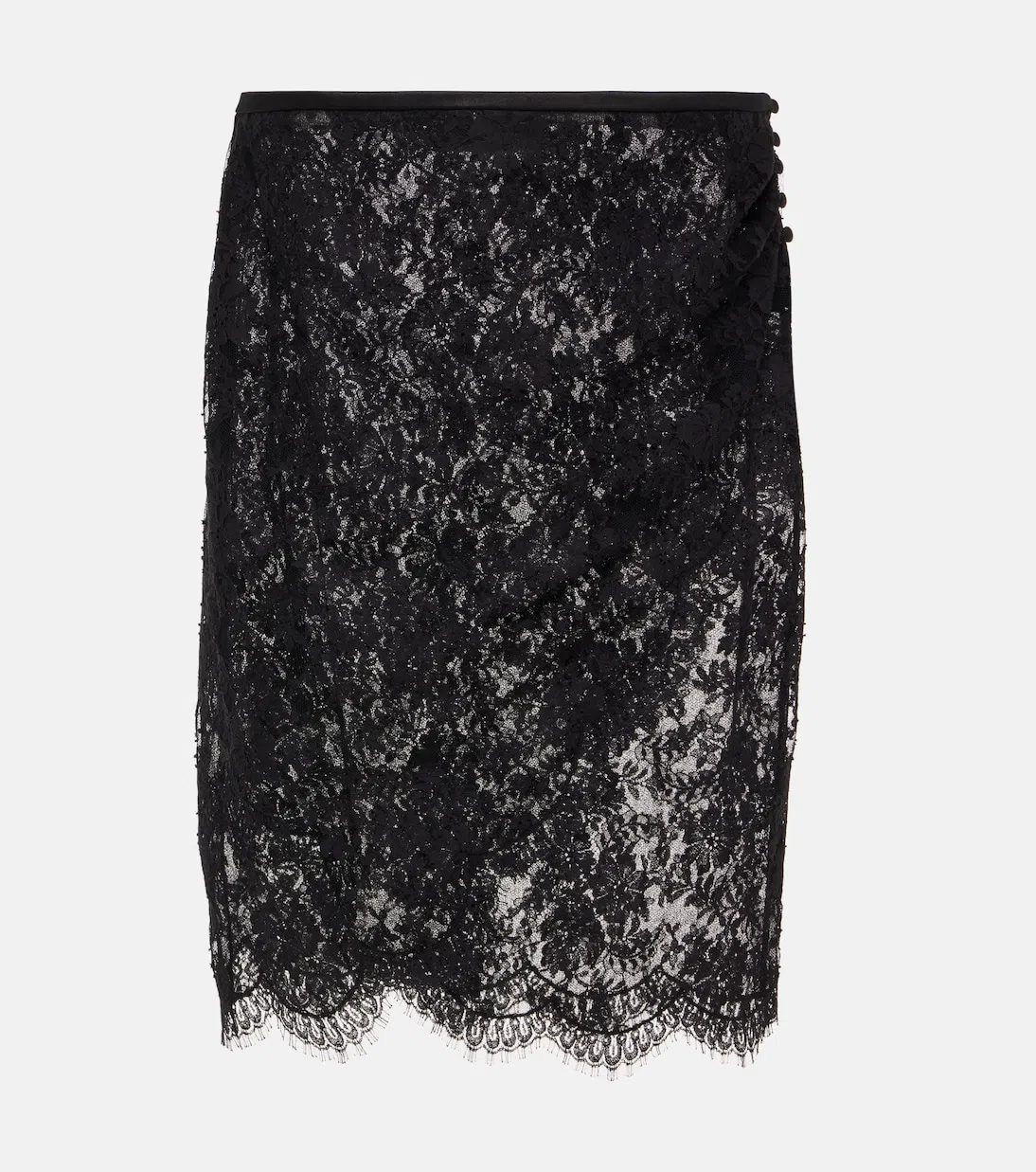 SAINT LAURENT Lace Wrap Pencil Skirt In Black